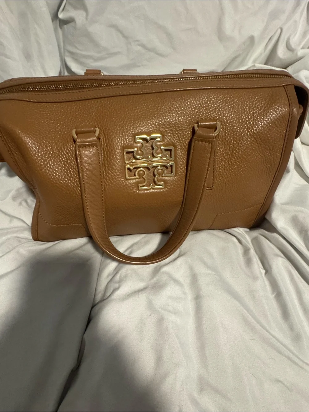 Tory Burch Cognac Leather Satchel with Gold Logo